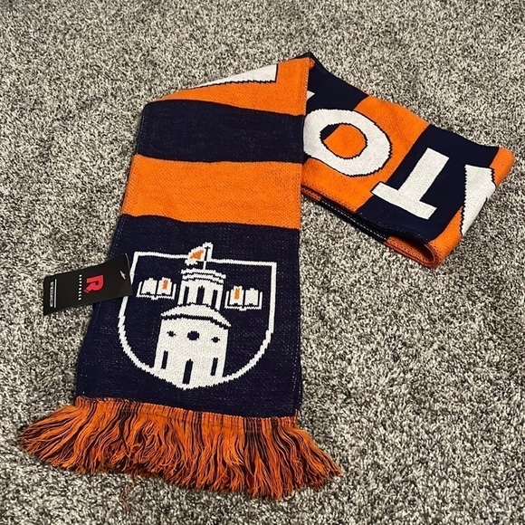 NWT Wheaton College 65” Double Sided Acrylic Scarf Orange/Blue - Picture 2 of 2